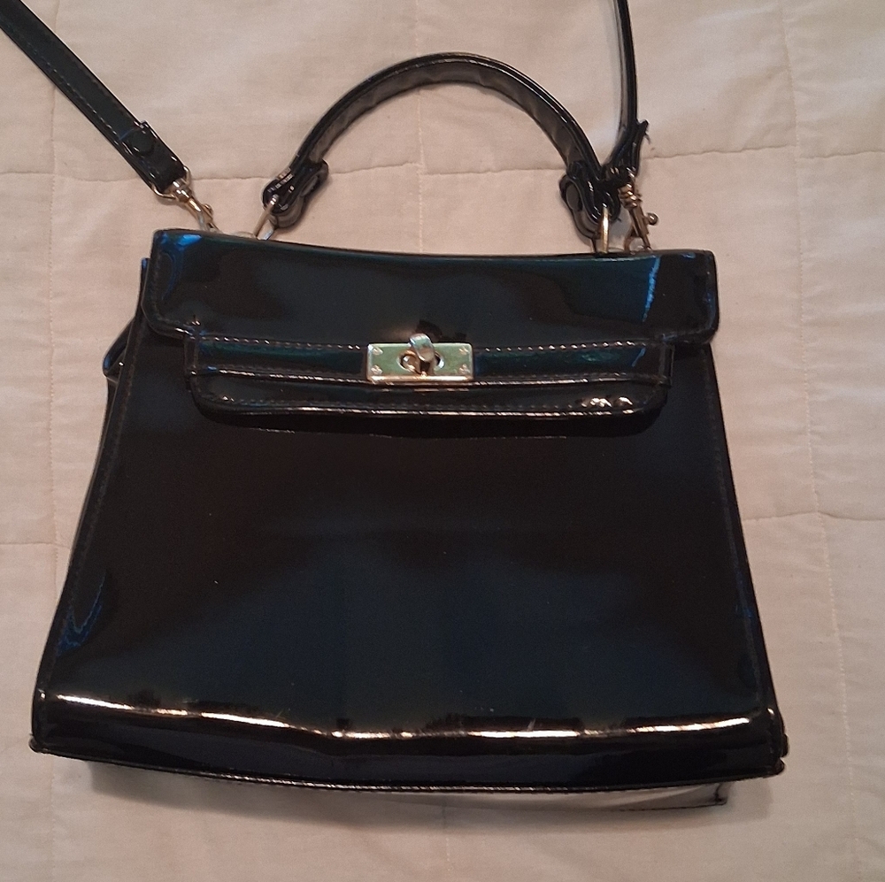 Valerie Stevens Glossy Black Satchel